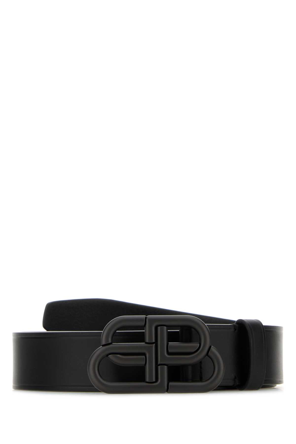 Balenciaga Logo-Buckle Leather Belt — Black