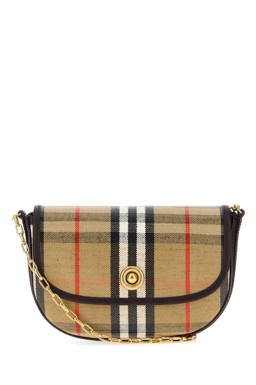 Burberry Tartan Leather-Trimmed Wallet — Beige Cotton Viscose Linen