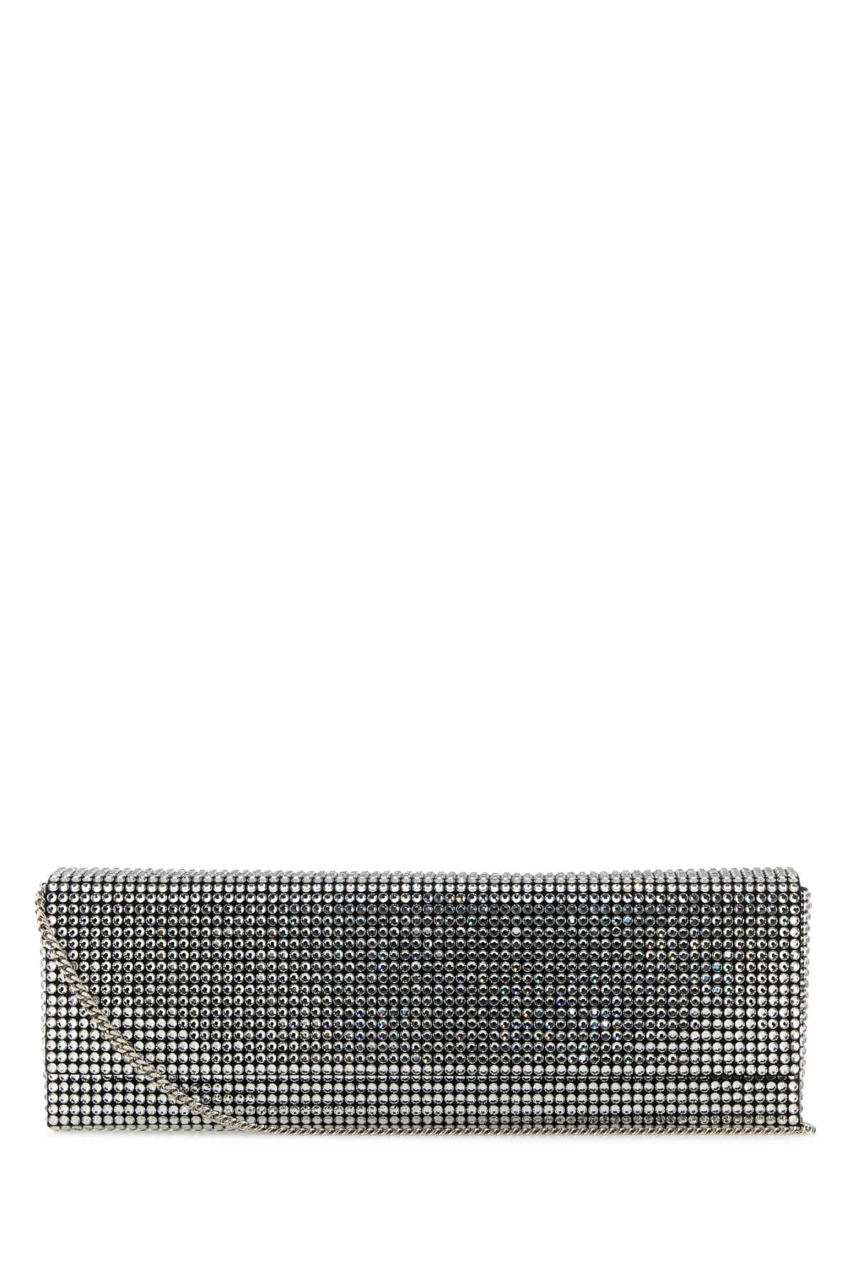 Amina Muaddi Crystal-Embellished Satin Clutch — Silver