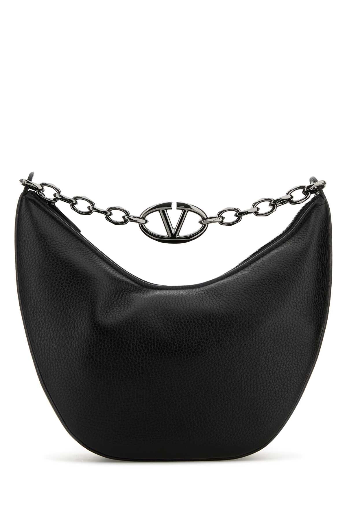 Valentino Garavani Chain-Link Calf Leather Hobo Bag — Black