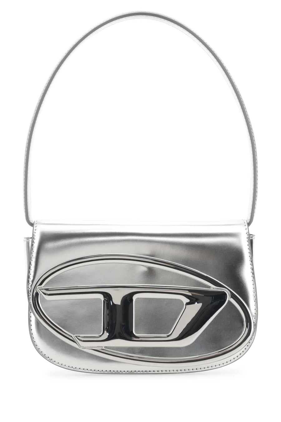 Diesel Metallic Leather With Sculptural Hardware Shoulder Bag — Silver Pmu