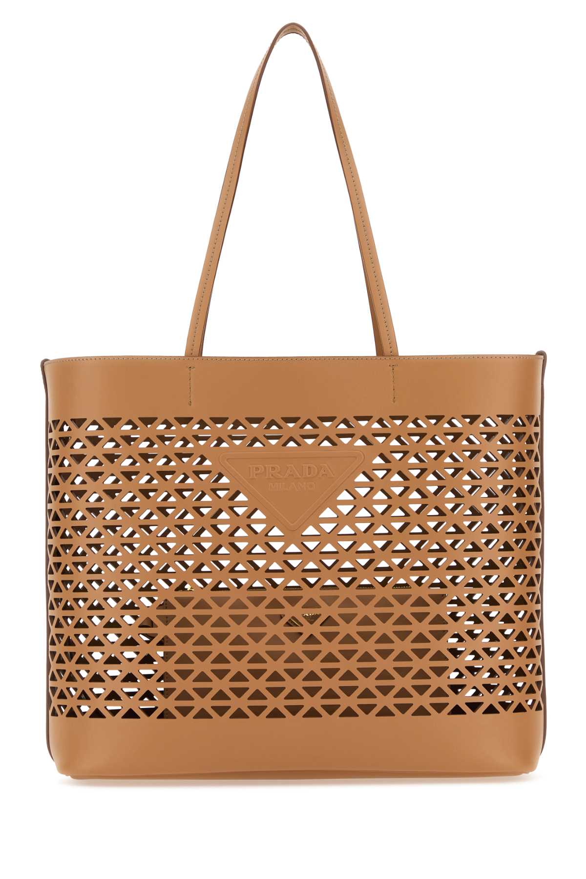 Prada Perforated Leather Tote Bag — Beige Exterior
