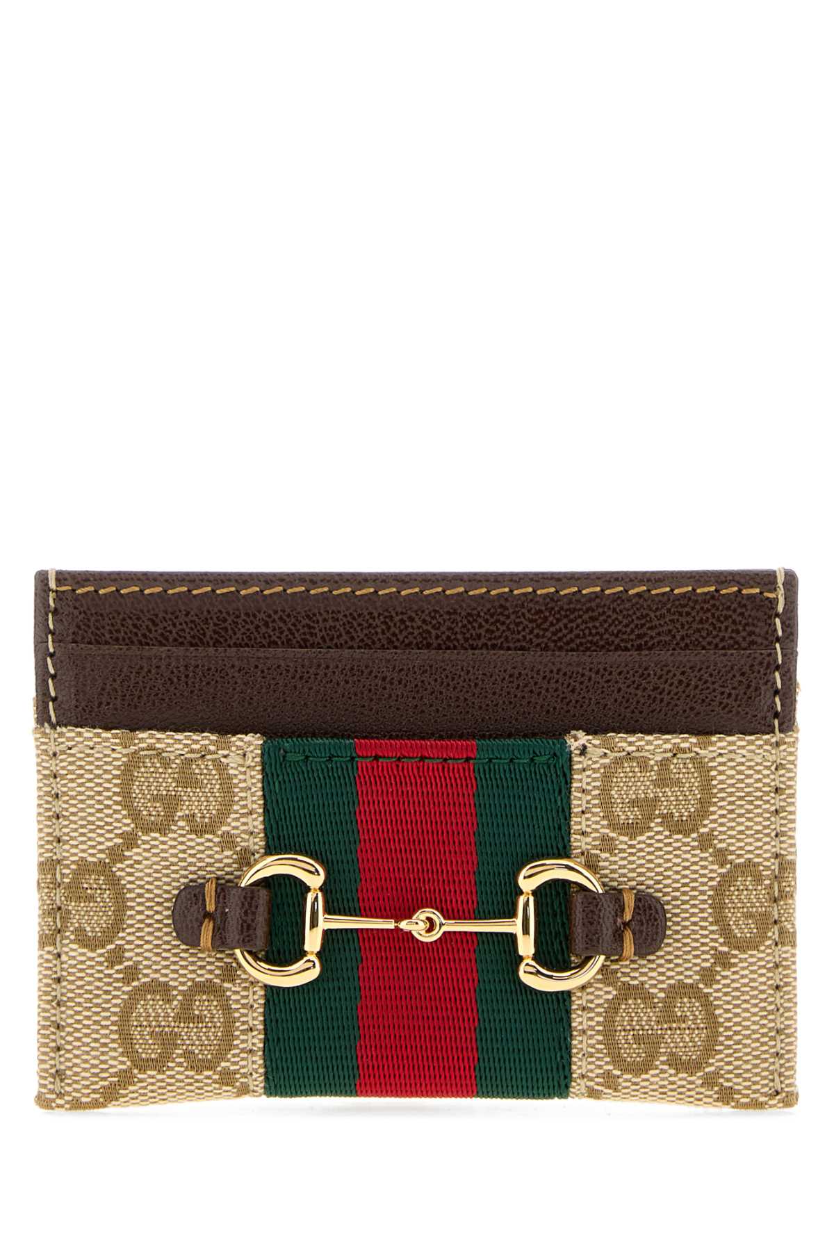 Gucci Gg Canvas With Web Stripe Card Case — Beige Wallet