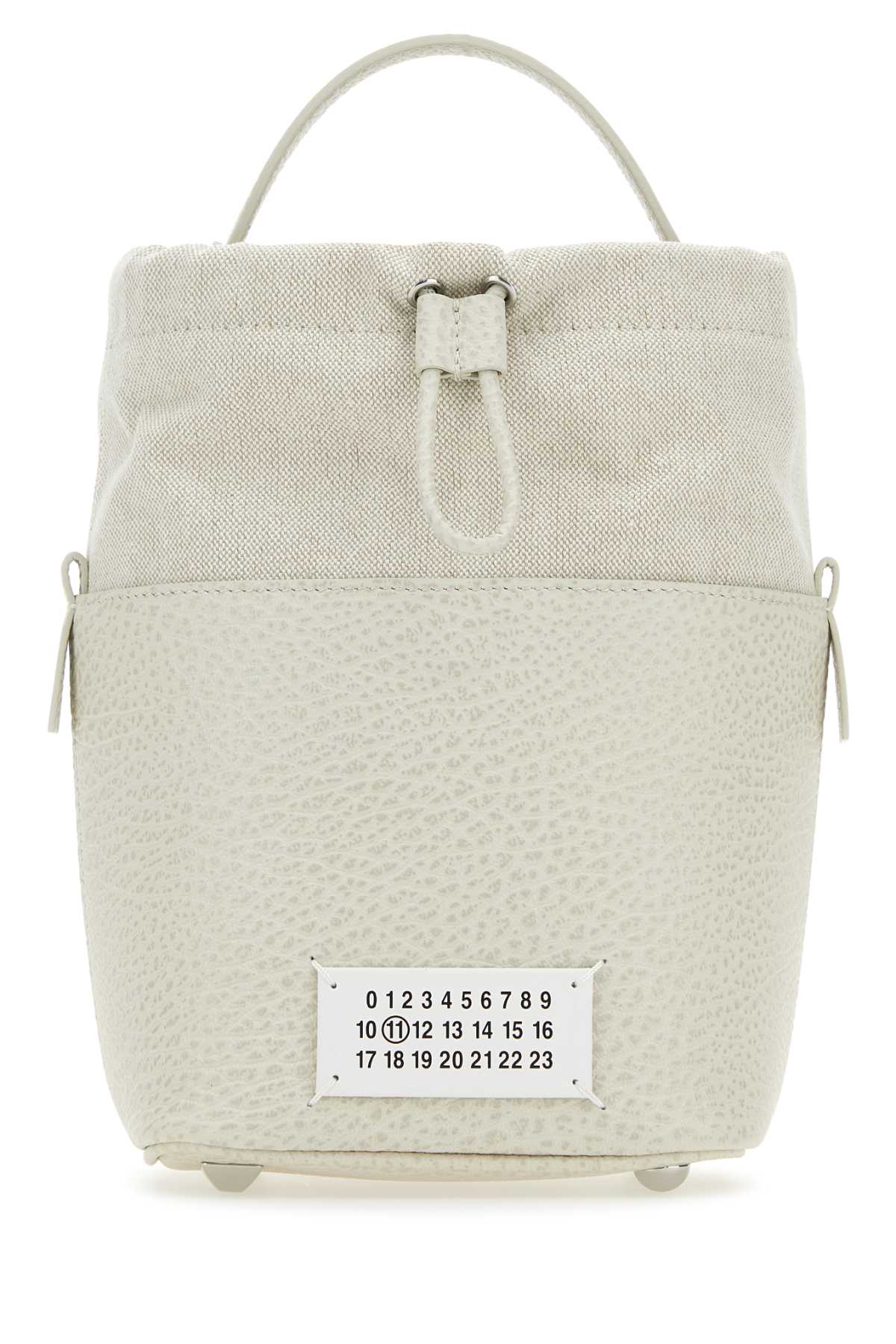 Maison Margiela Leather And Canvas Color-Block Mini Bucket Bag — Beige
