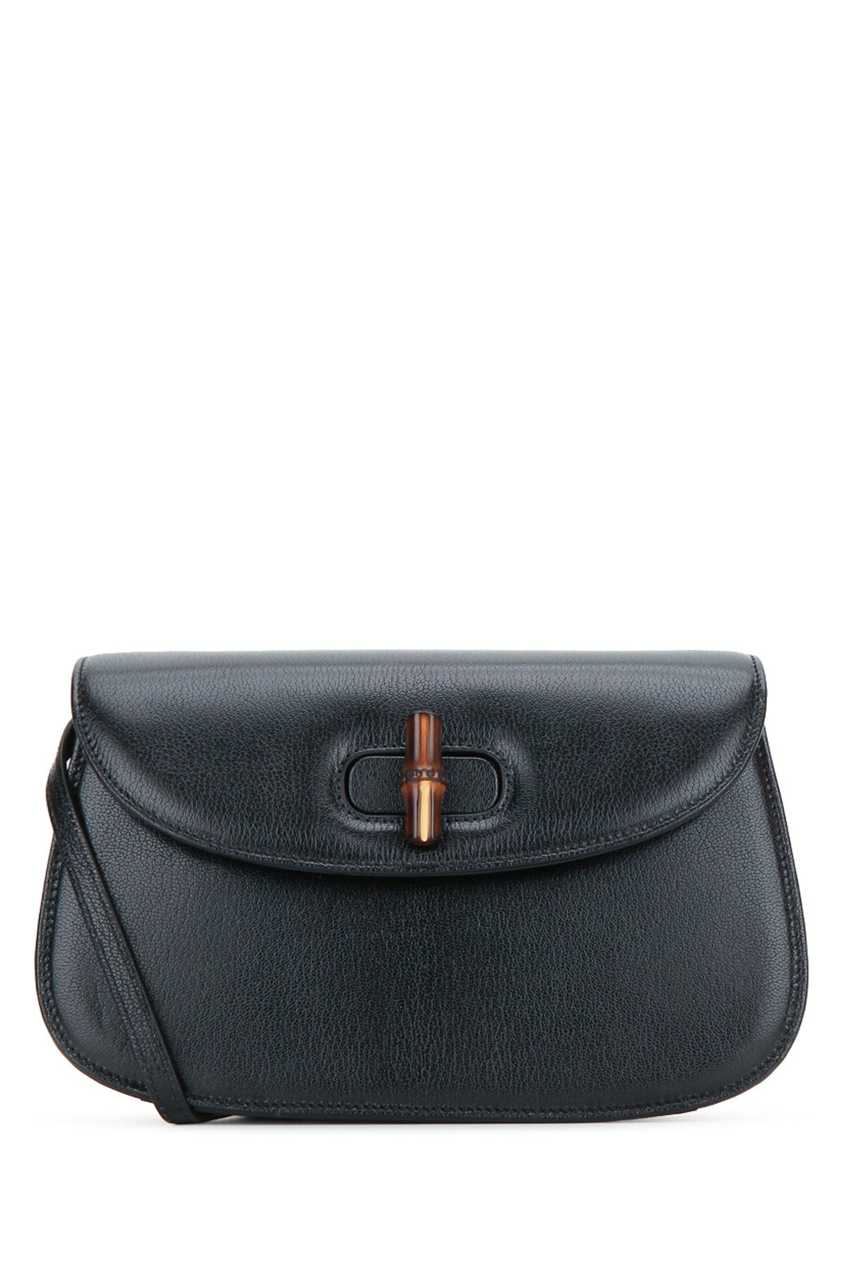 Gucci Bamboo Shoulder Bag — Black Pebbled Leather