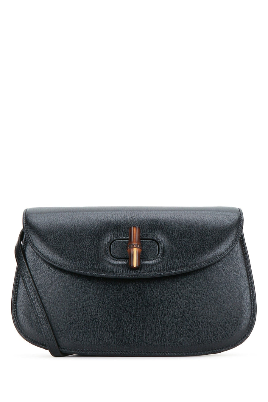 Gucci Bamboo Shoulder Bag — Black Pebbled Leather