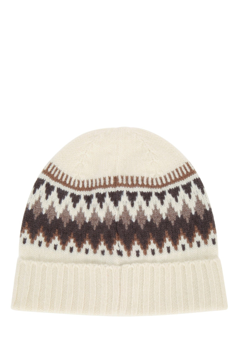 Moncler Jr Hat Jacquard Knit Winter — Cream Wool