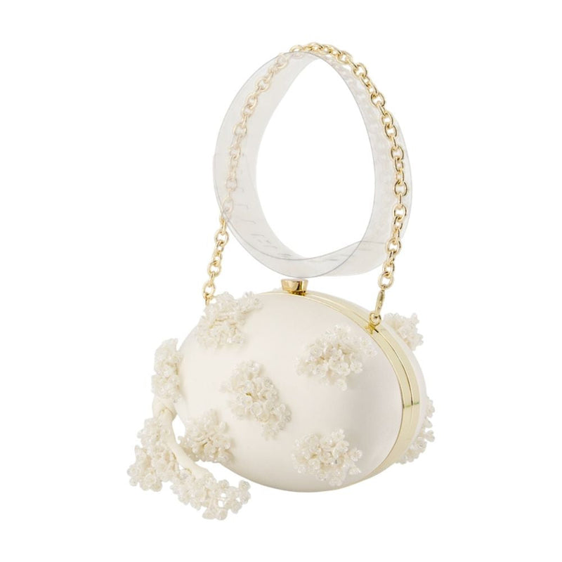 Self-Portrait Floral Beaded Clutch — White Synthetic