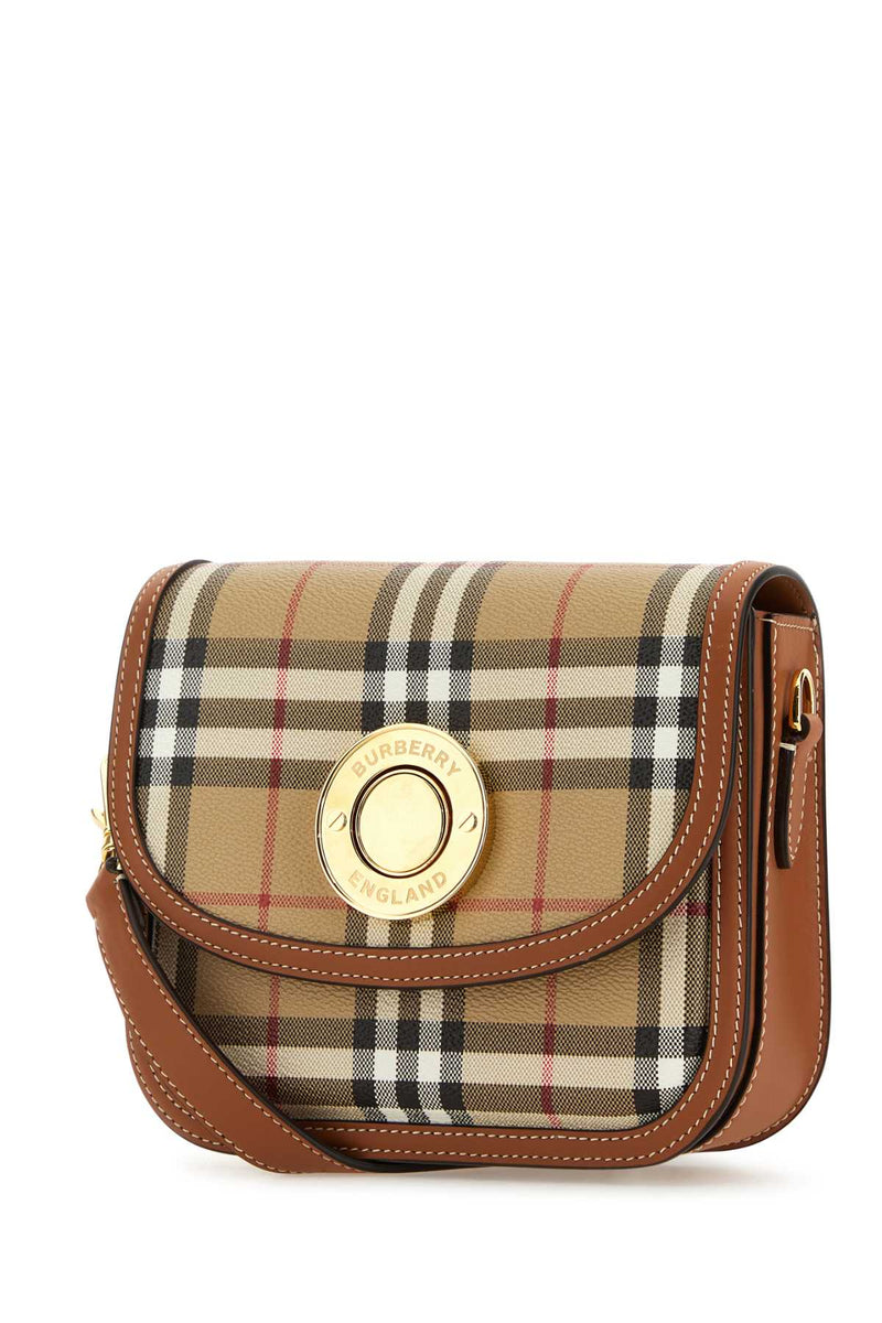 Burberry Vintage Check Canvas Shoulder Bag — Beige