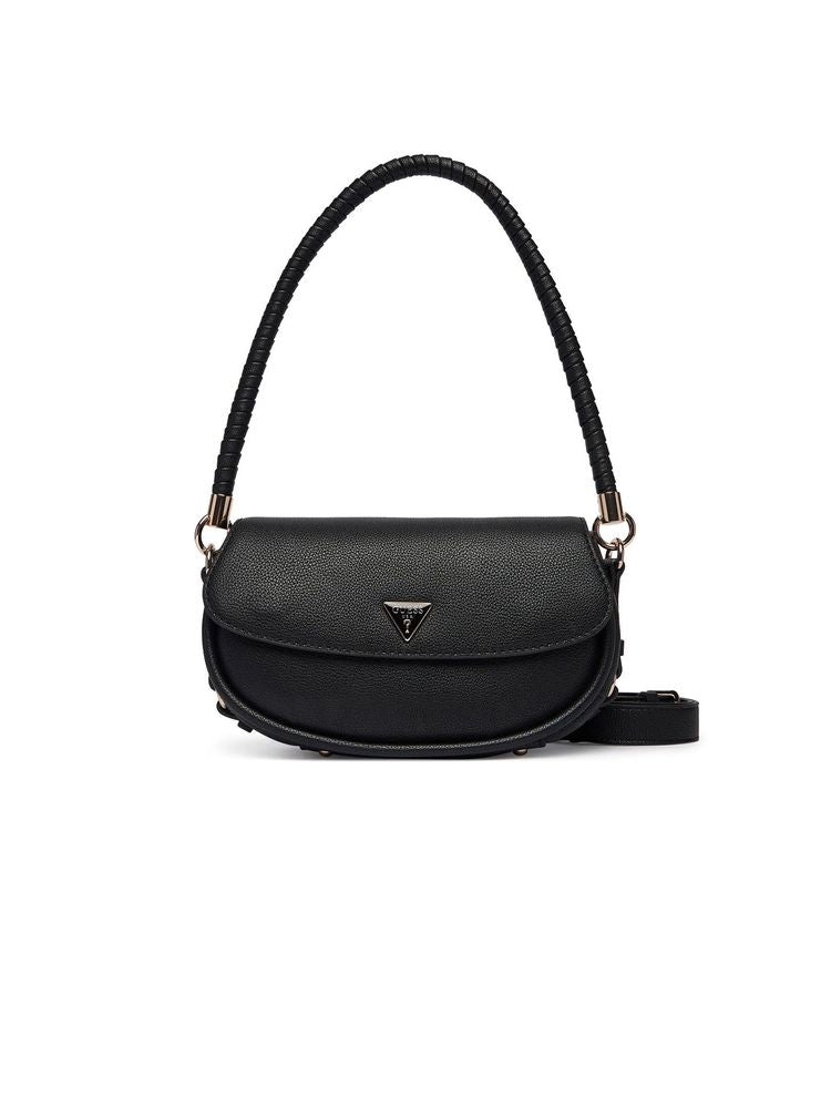 Guess Curved Flap Shoulder Bag — Black Polyurethane
