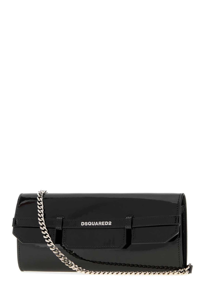 Dsquared2 Leather Chain-Strap Clutch — Black