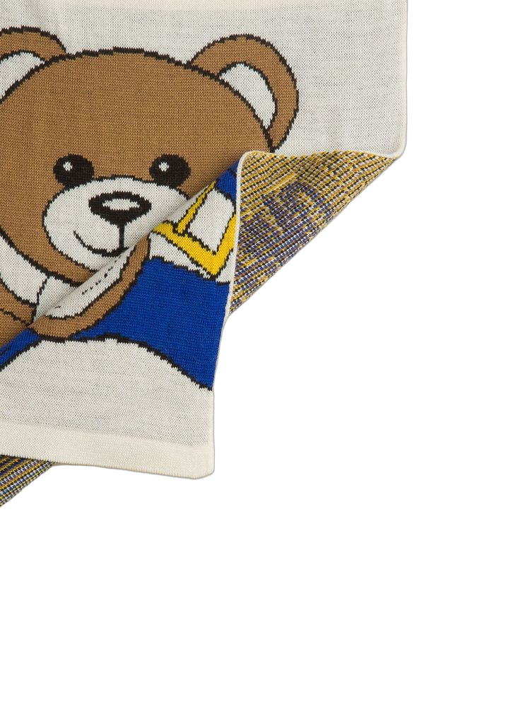 Moschino Teddy Bear-Graphic Wool Scarf — White Scarfs