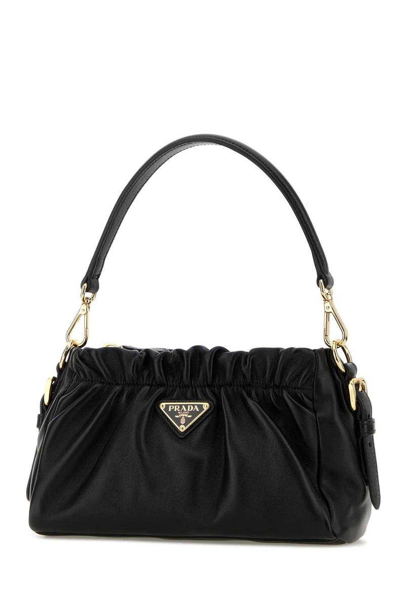 Prada Ruched Nappa Leather Shoulder Bag — Black