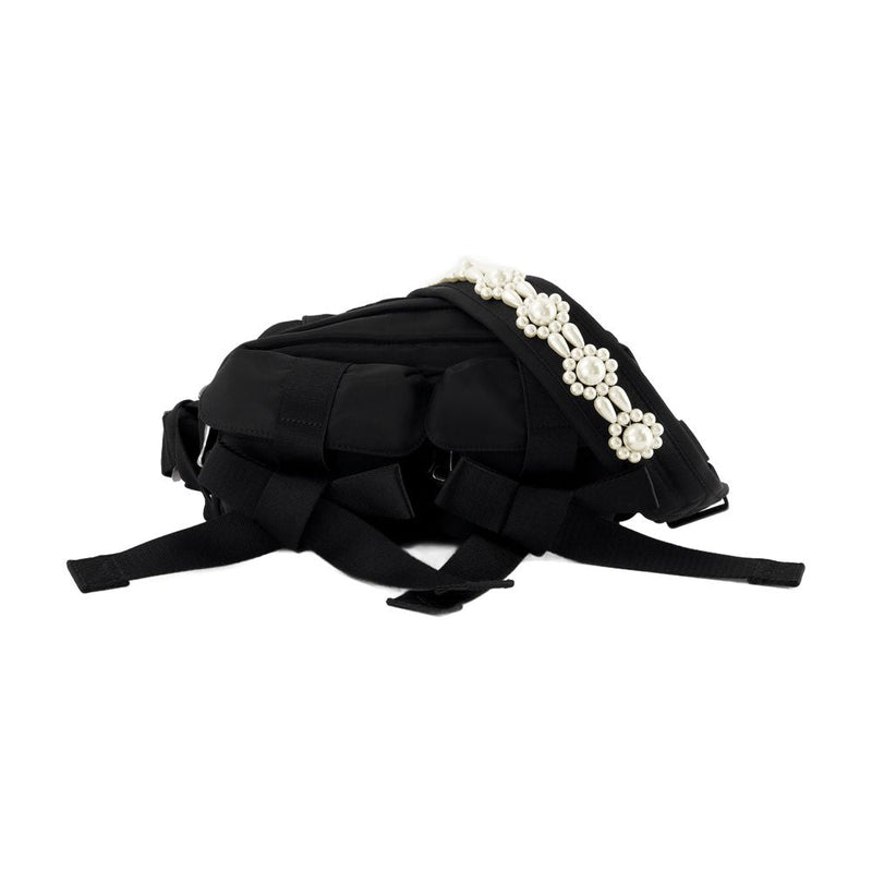 Simone Rocha Pearl-Embellished Nylon Crossbody Bag — Black
