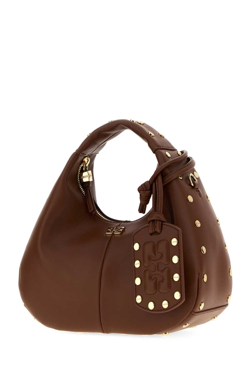 Ganni Studs Hobo Bag — Brown