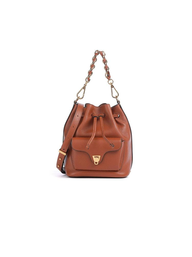 Coccinelle Grained Cowhide Bucket Bag Cognac
