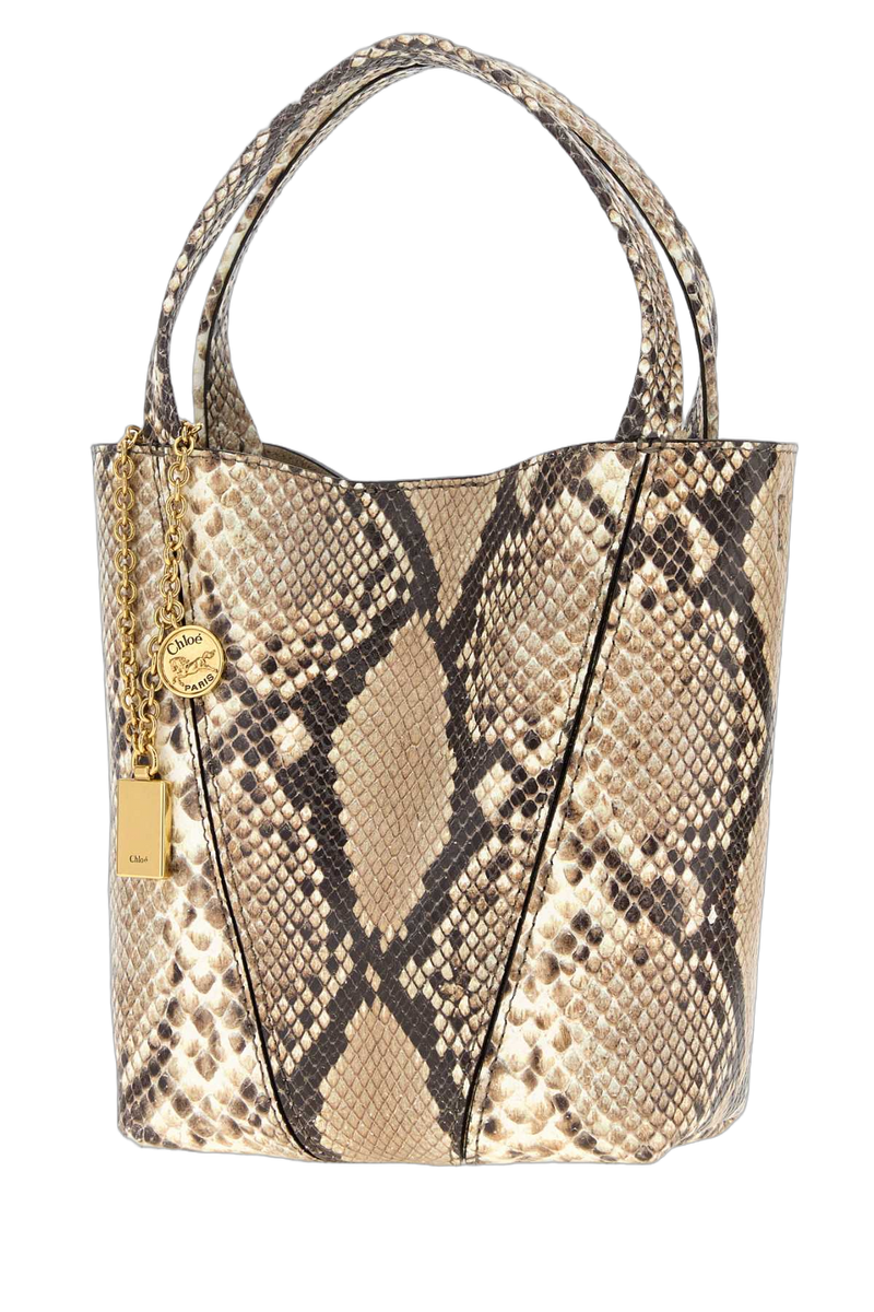 Chloé Python-Print Leather Shoulder Bag — Beige