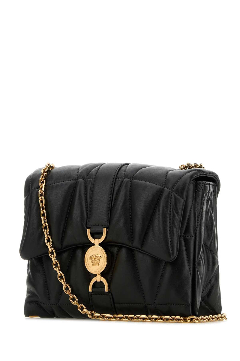 Versace Quilted Lamb Leather Shoulder Bag — Black