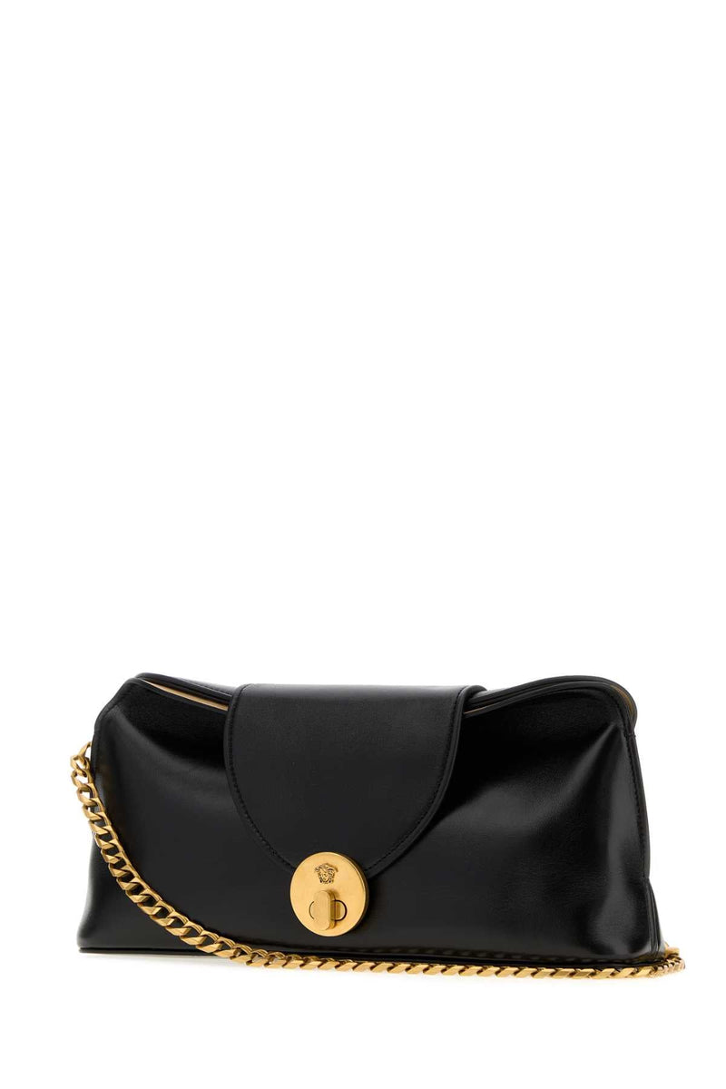 Versace Chain-Trimmed Clutch — Black Lambskin Leather