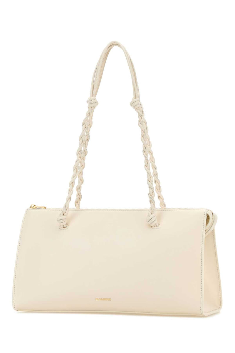 Jil Sander Braided-Handle Calf Leather Shoulder Bag — Beige