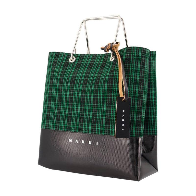 Marni Wool Plaid Colorblock Tote Bag — Green