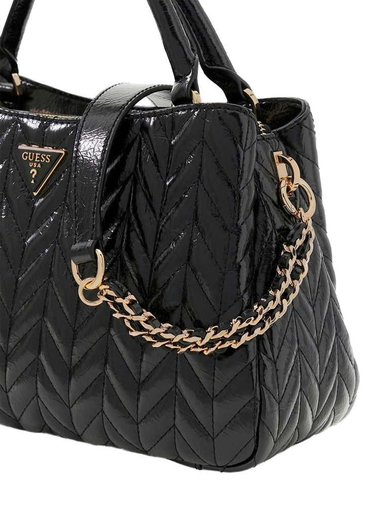 Guess Quilted Chevron Shoulder Bag — Black Polyurethane