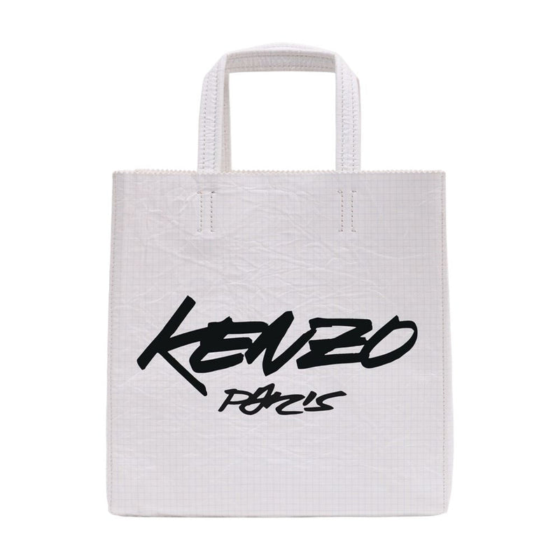 Kenzo Logo-Printed Leather Tote Bag — White