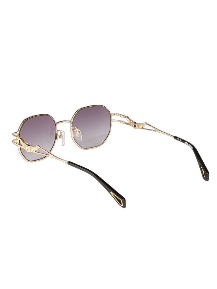 Zadig & Voltaire Szv463s Metal Hexagonal Sunglasses — Rose Gold