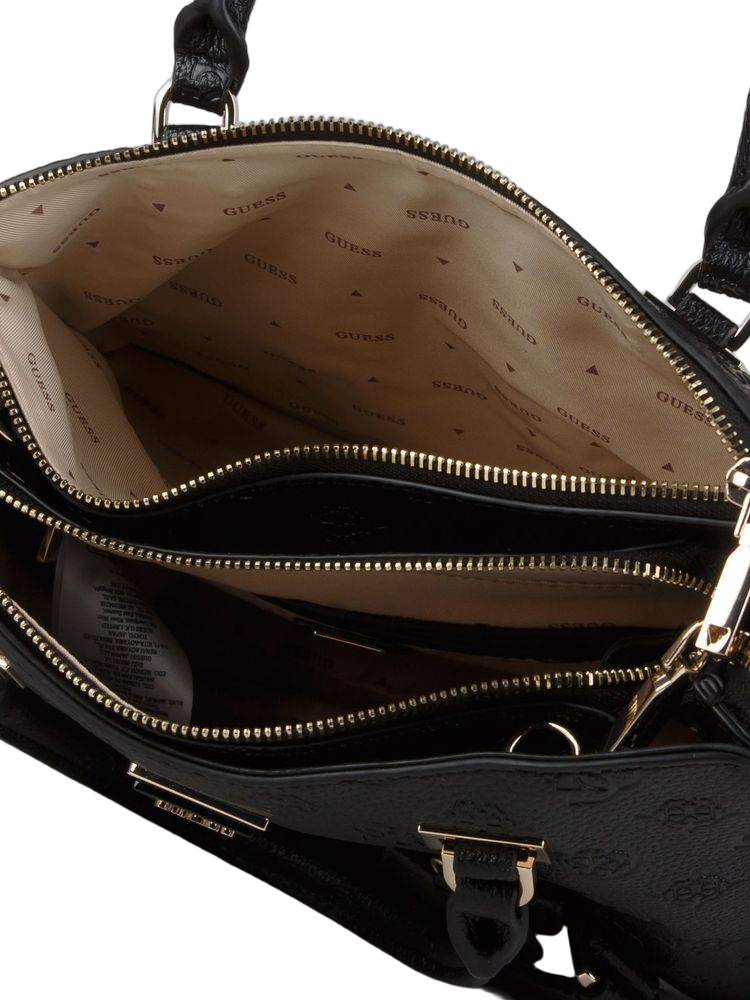 Guess Embossed Logo Satchel Bag — Black Polyurethane