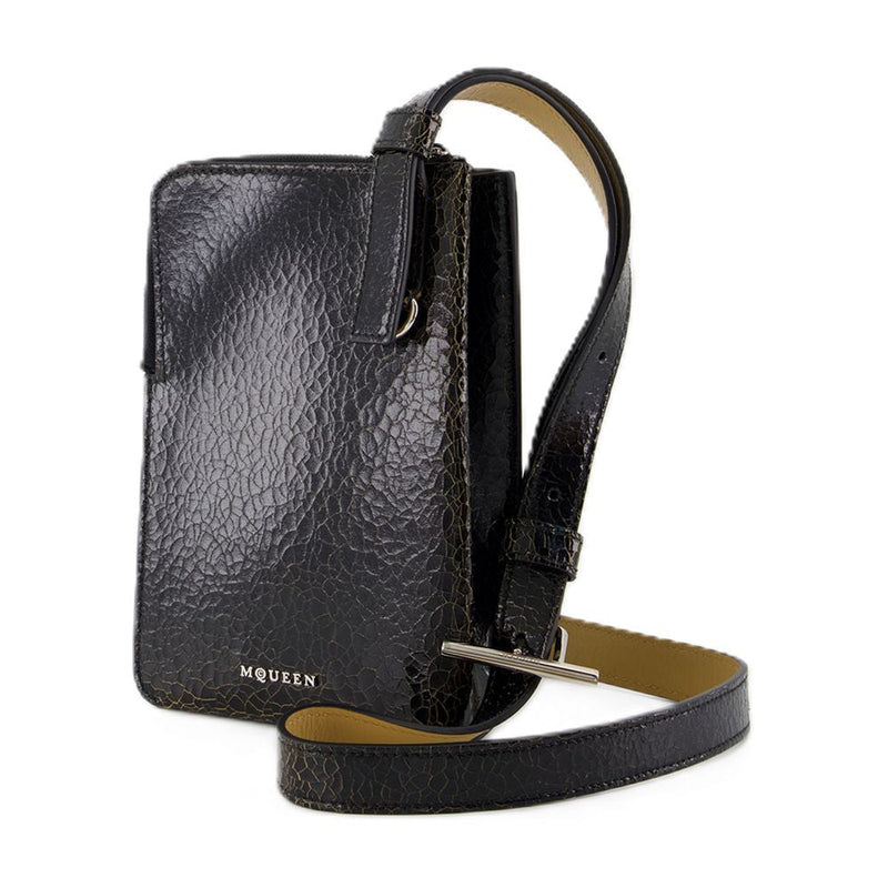 Alexander Mcqueen Crackle Calfskin Crossbody Bag — Black