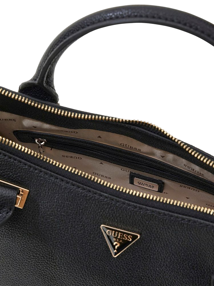 Guess Evie Triple Comp Shoulder Bag — Black Polyurethane