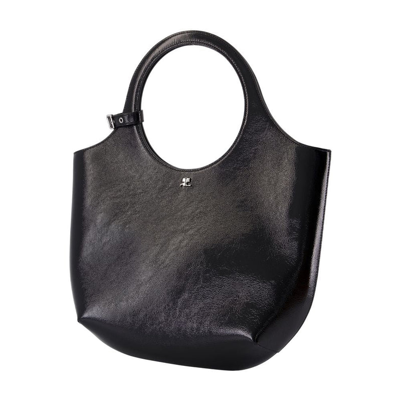 Courrèges Sculptural Leather Top Handle Bag — Black