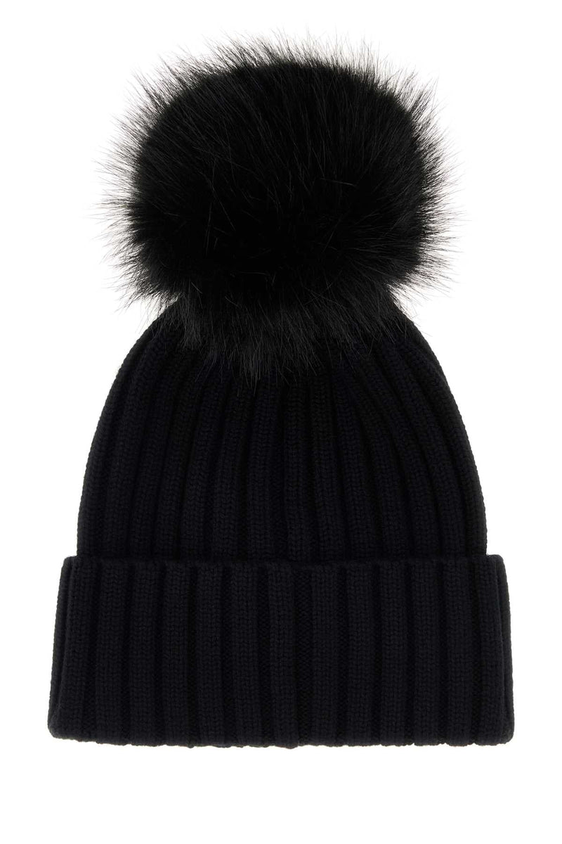 Moncler Hat Virgin Wool Beanie — Black Exterior: Beanies
