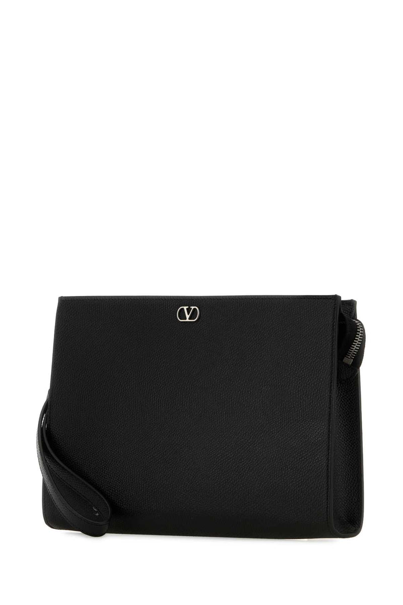Valentino Garavani Textured Calf Leather Clutch — Black Wallet