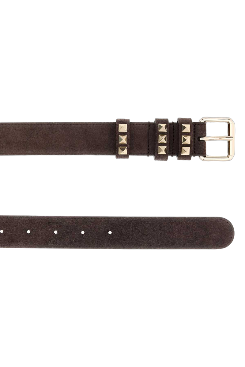 Valentino Garavani Studded Suede Belt — Brown