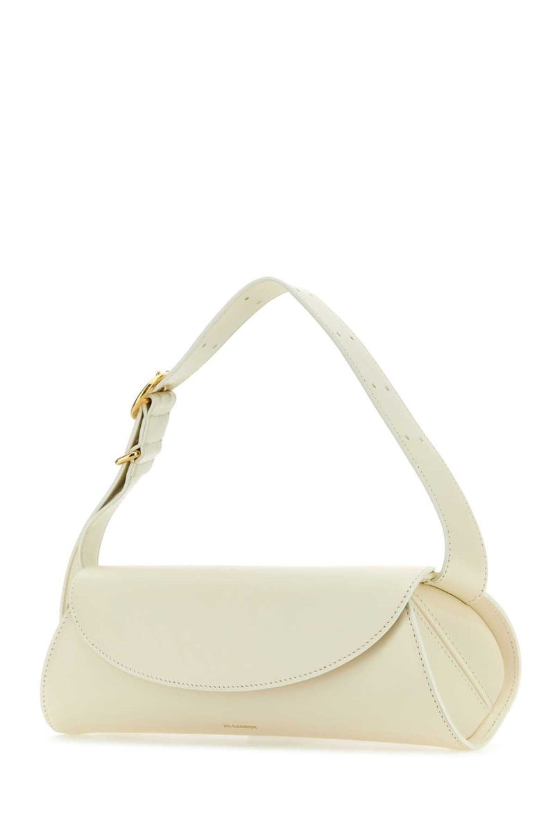Jil Sander Curved Flap Leather Shoulder Bag — Beige