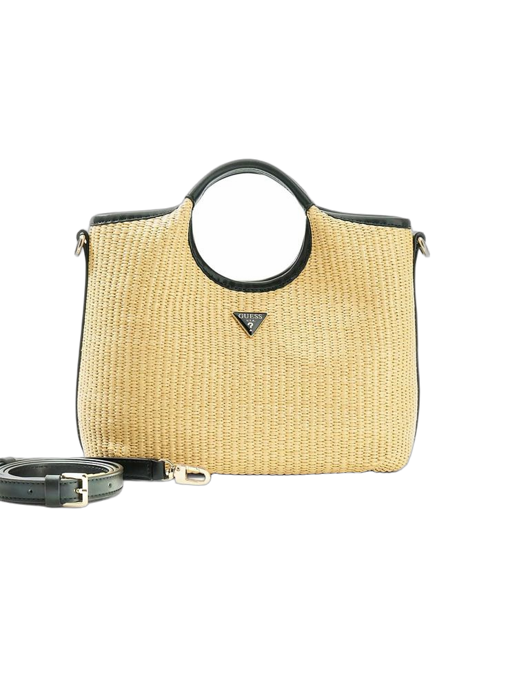 Guess Woven Textured Shoulder Bag — Beige Polypropylene