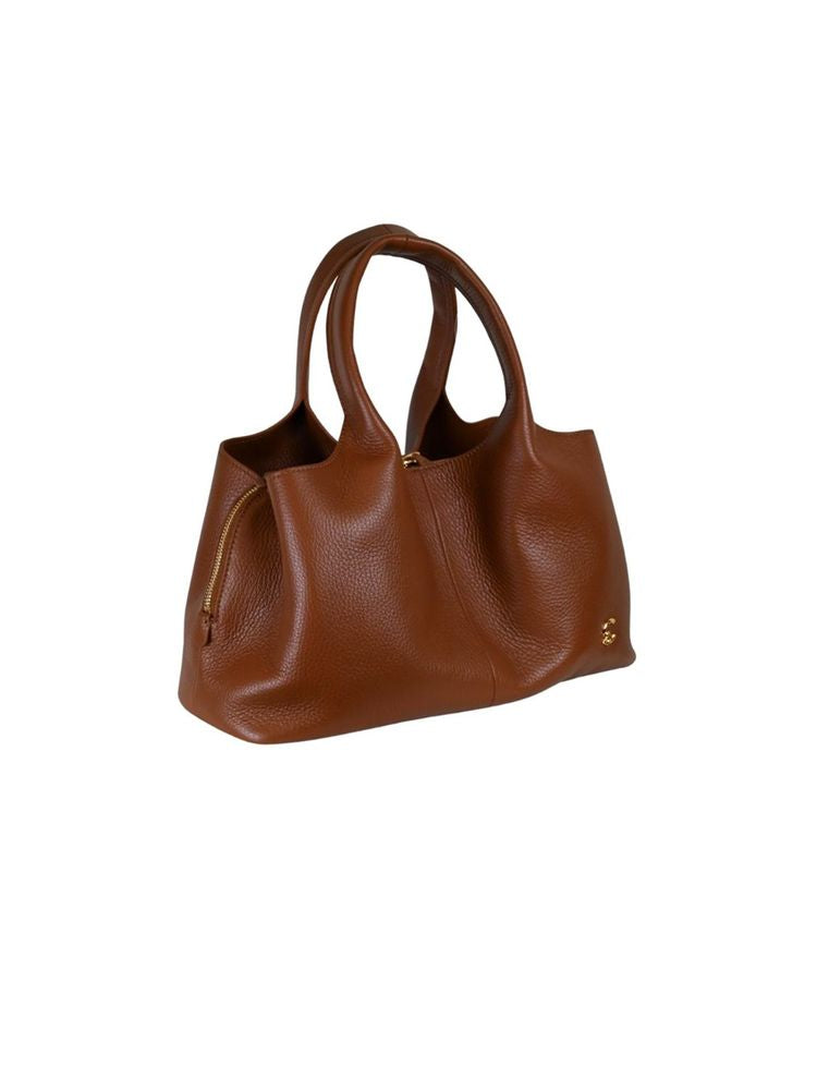 Coccinelle Pebbled Cognac Leather Top Handle Bag — Brown Bovine