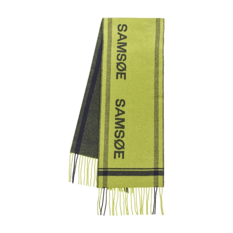 Samsøe Wool Striped Scarf — Green Scarfs