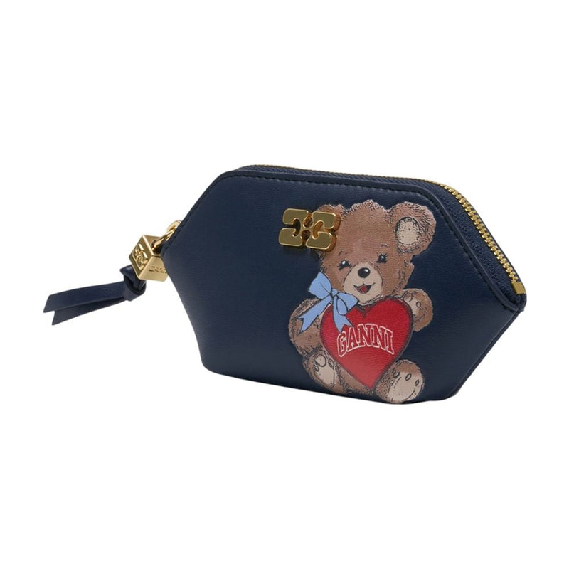 Ganni Bear-Embroidered Lambskin Coin Purse — Black Purses