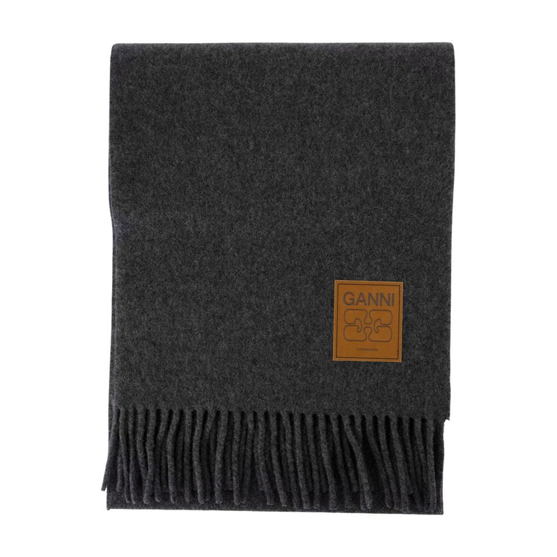 Ganni Double Face Wool Scarf — Gray Scarfs