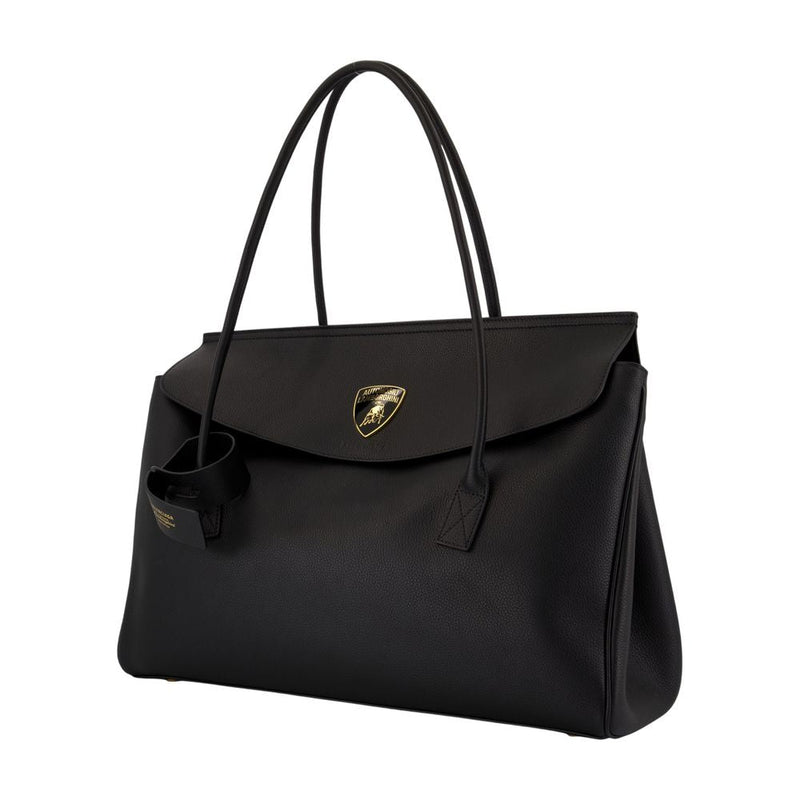 Balenciaga Curved Flap Leather Top Handle Bag — Black