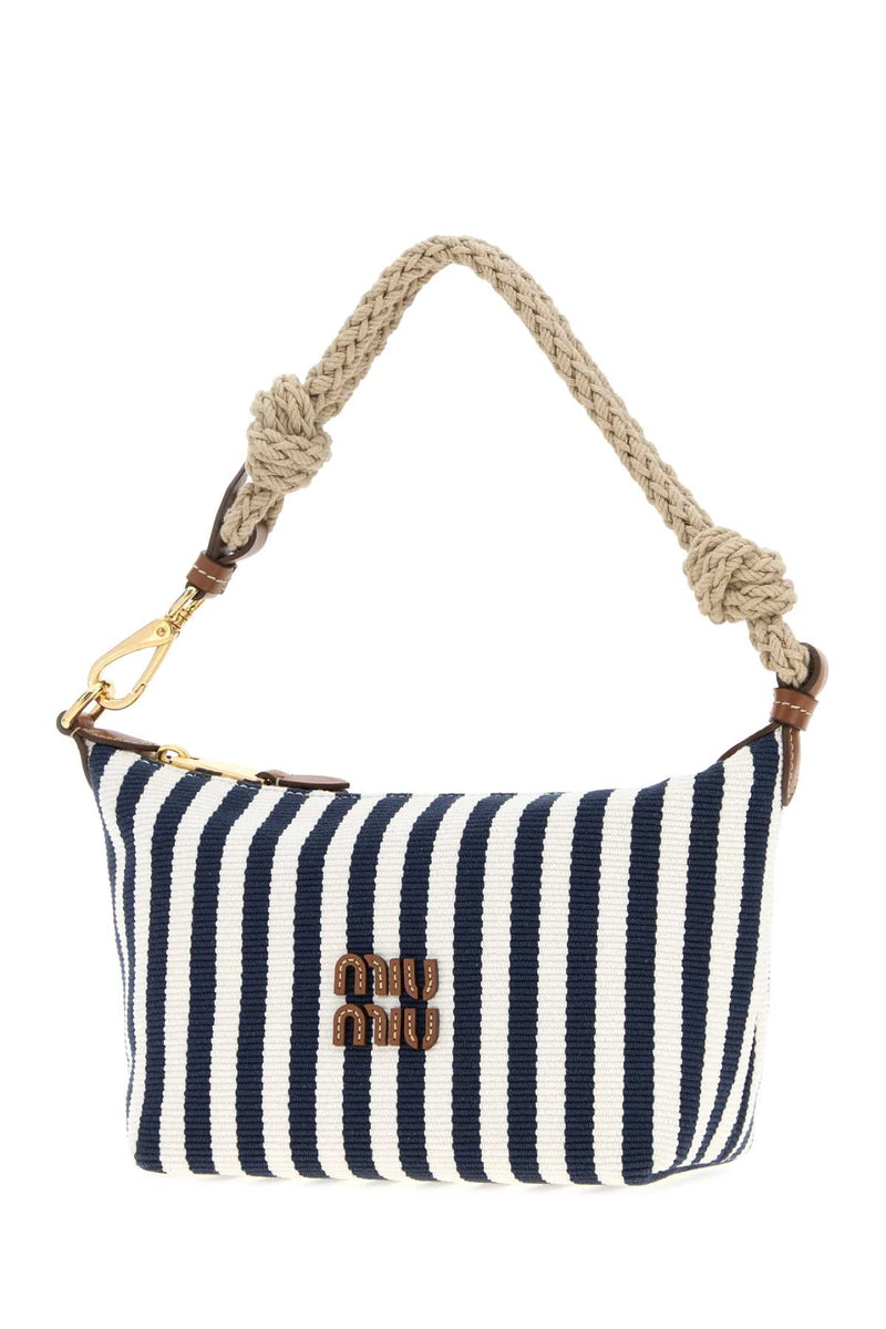 Miu Miu Striped Canvas Shoulder Bag — Navy