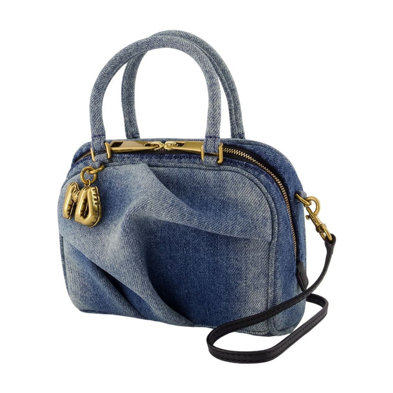 Marc Jacobs Micro Bauletto Top Handle Bag — Blue Cotton
