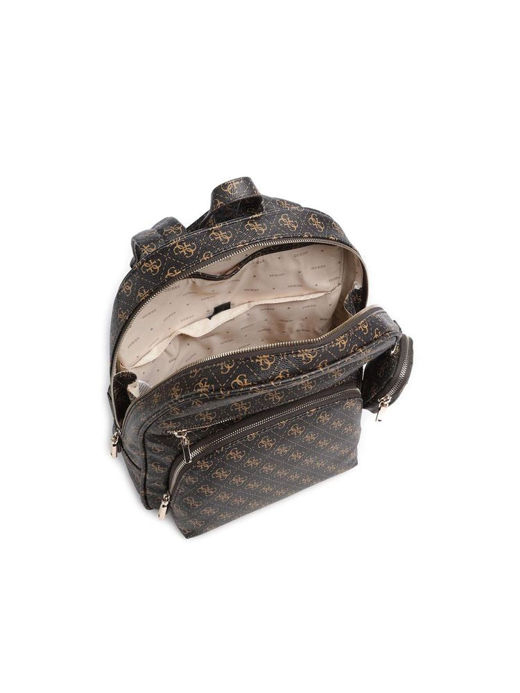 Guess Logo-Monogram Polyurethane Backpack — Brown