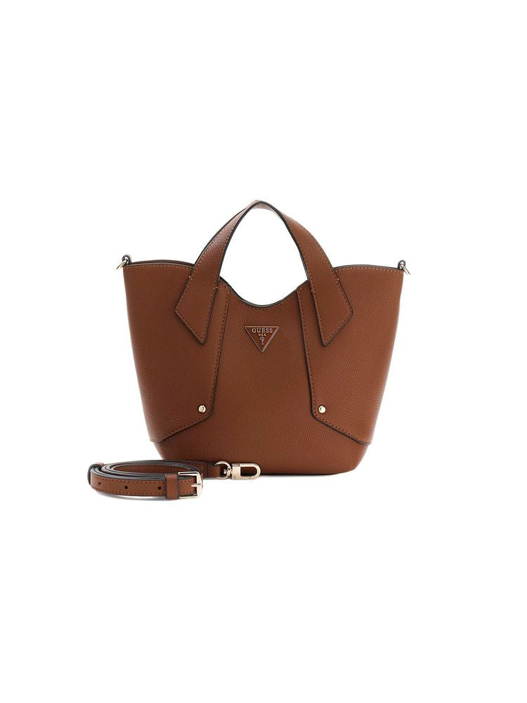 Guess Structured Polyurethane Tote Bag — Brown