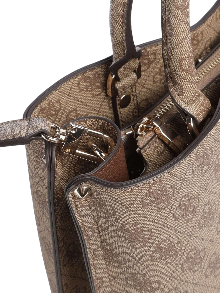 Guess Logo-Jacquard Polyurethane Shoulder Bag — Beige