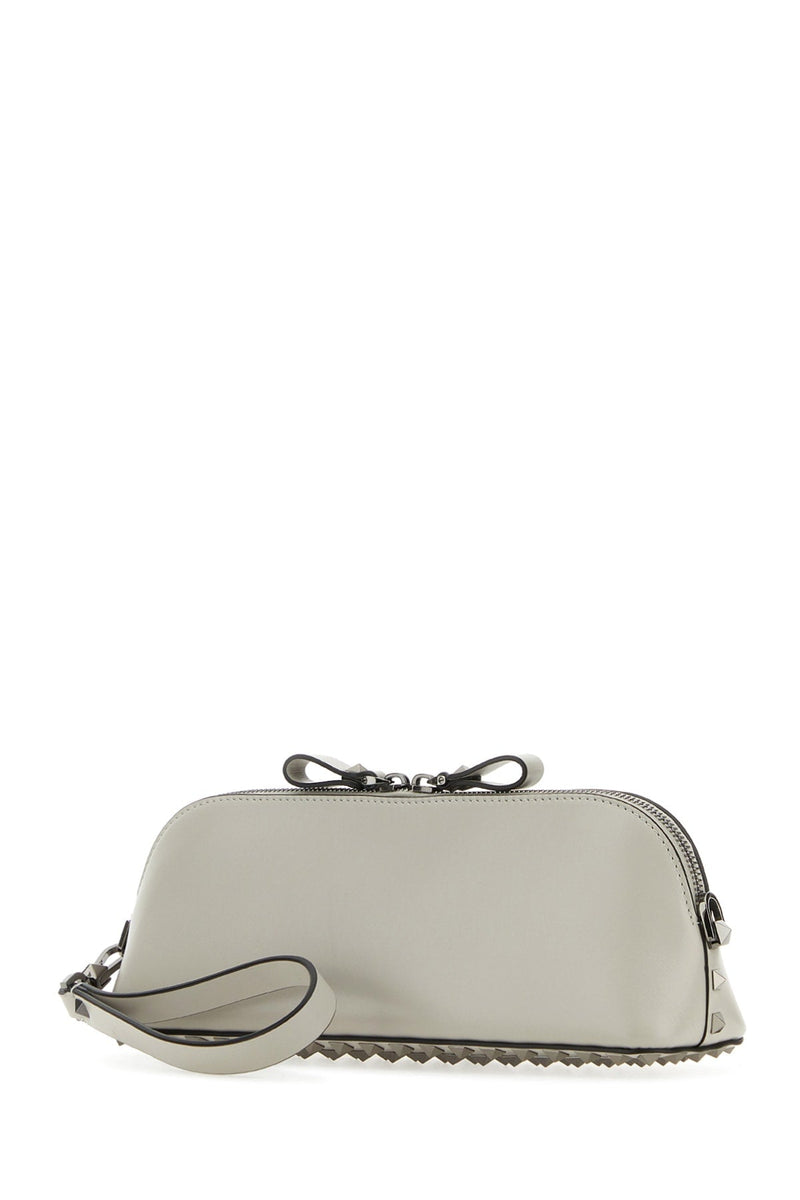 Valentino Garavani Studded Leather Clutch — Beige