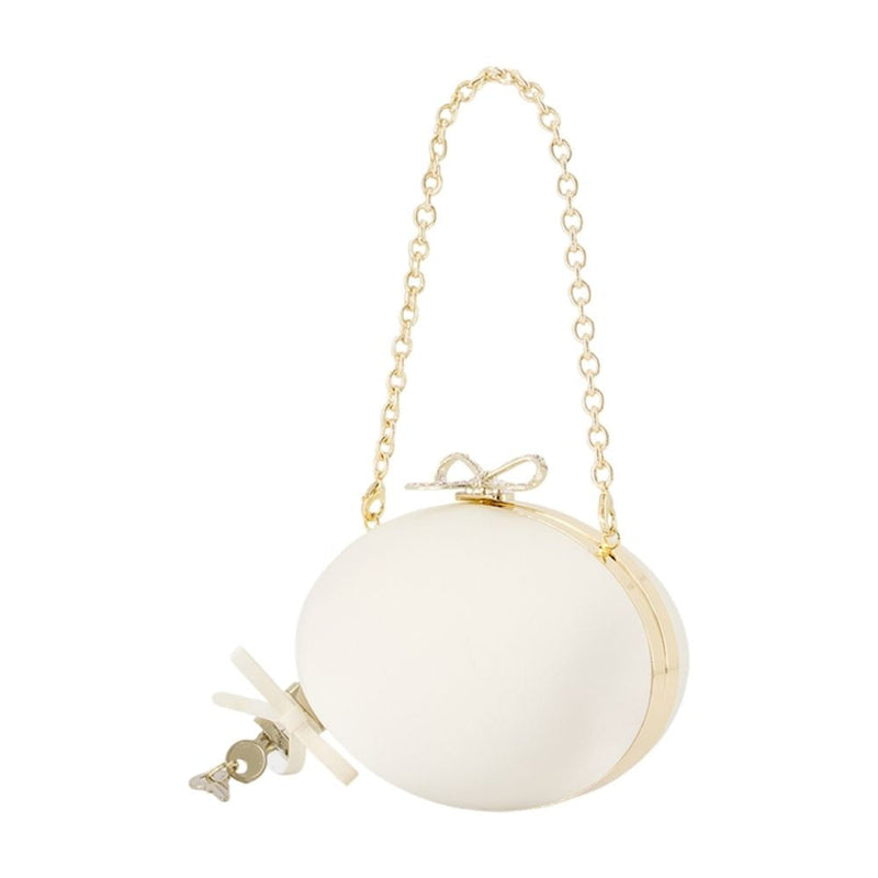 Self-Portrait Oval Synthetic Clutch — White