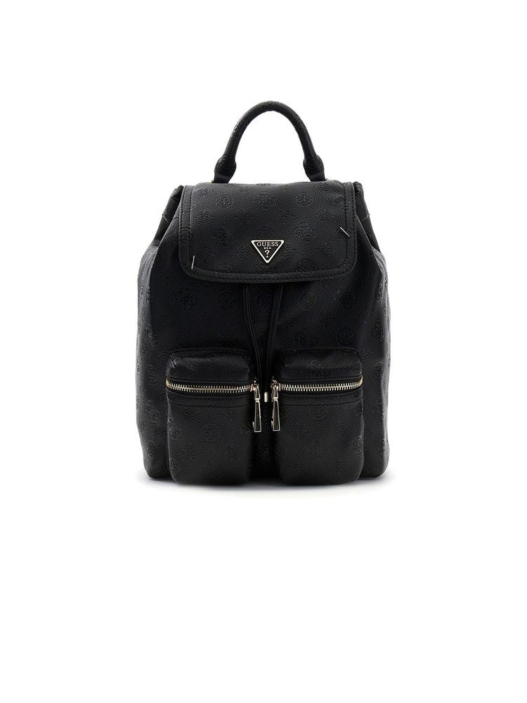 Guess Logo-Embossed Polyurethane Backpack — Black
